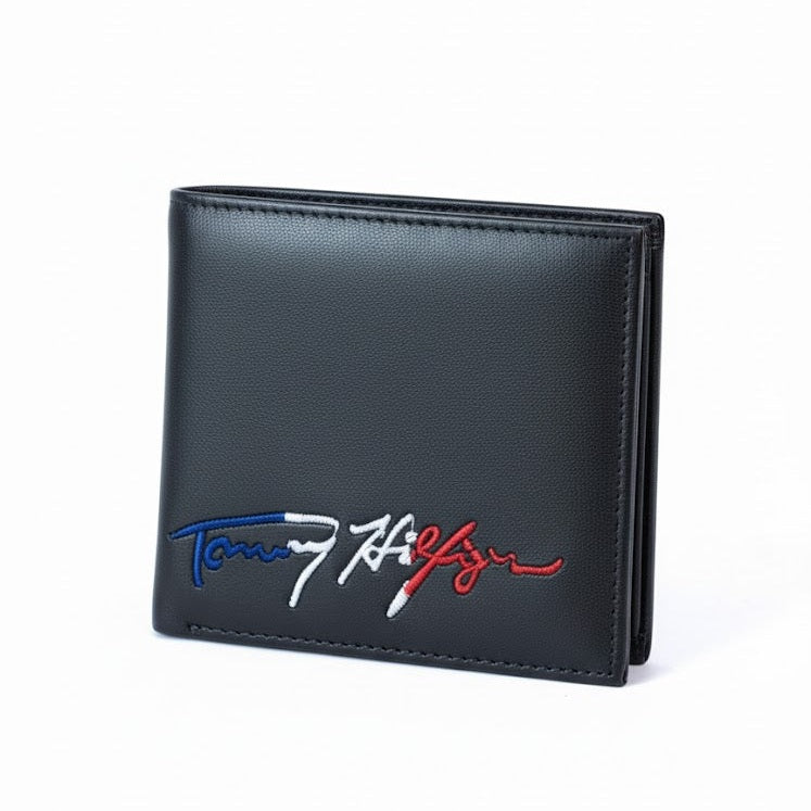 Tommy Hilfiger Embroidered Signature Black Leather Wallet 🖋️⚫️💳