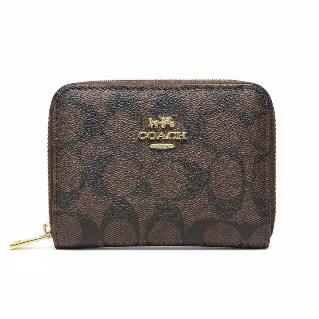 Coach Signature C Canvas Zip-Around Wallet in Dark Brown 👜🤎🔒
