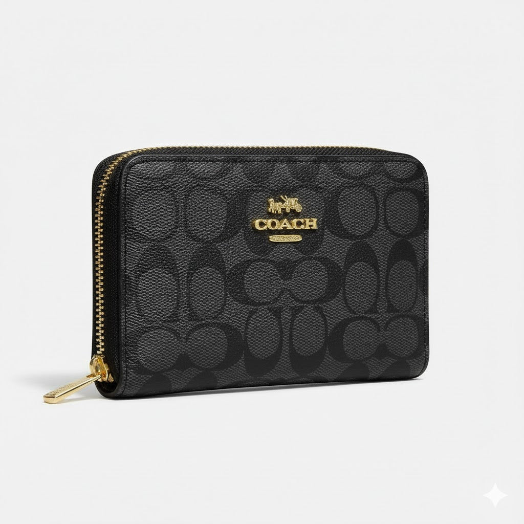 Coach Signature C Canvas Zip-Around Wallet in Charcoal 👜🖤🔒