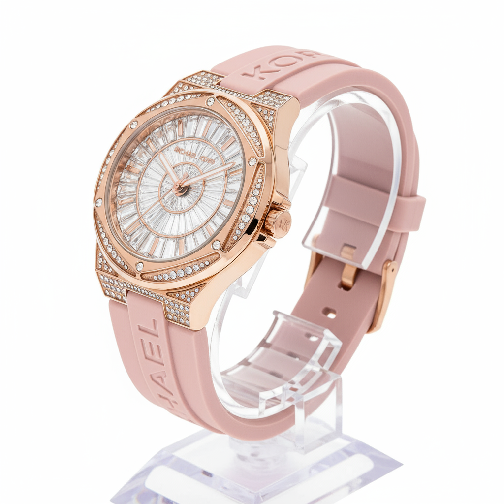 Michael Kors Oversized Lennox Pavé Rose Gold-Tone and Silicone Watch