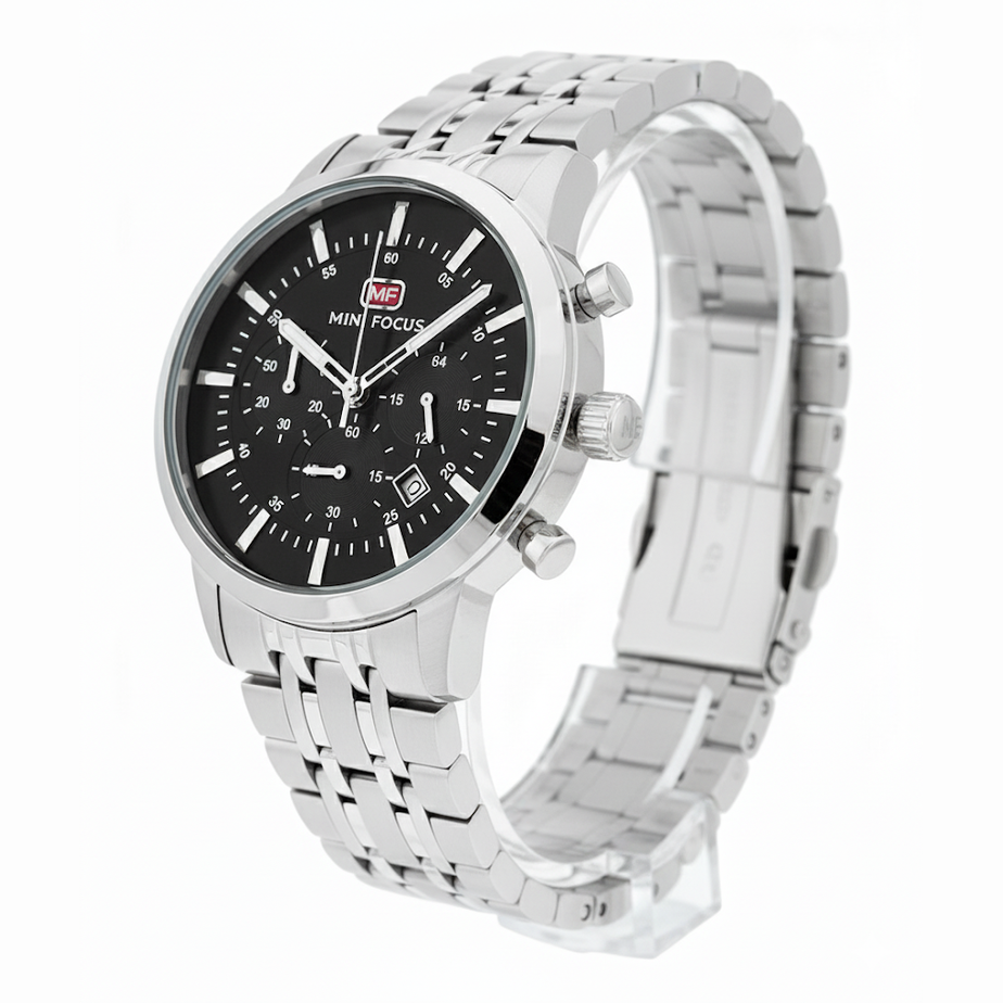 Mini Focus Chronograph Black Dial Stainless Steel ⌚🖤⏱️