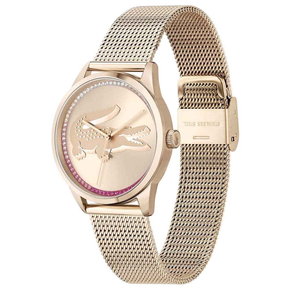 Lacoste Women's Rose Gold-Tone Mesh Watch with Iconic Crocodile Dial 🐊💖⏱️
