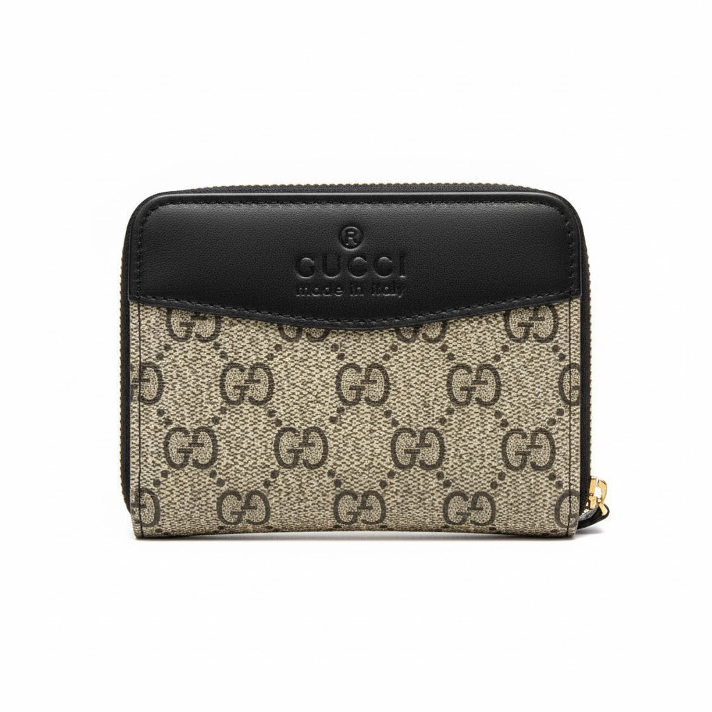 Gucci GG Supreme Canvas Zip-Around Wallet with Black Leather Trim 🇮🇹🖤🔒