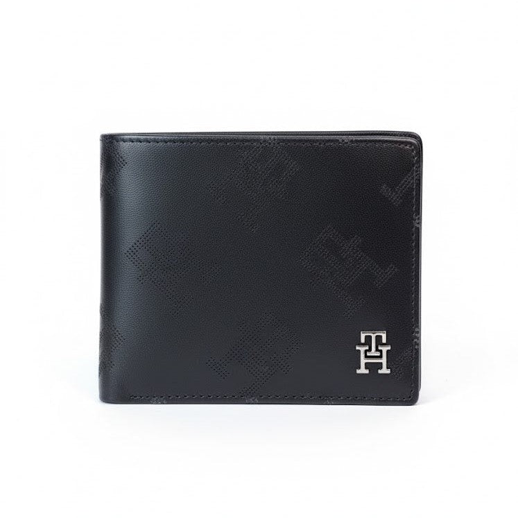 Tommy Hilfiger Black Leather Monogram Wallet with Metal Logo ⚫️🔠💼