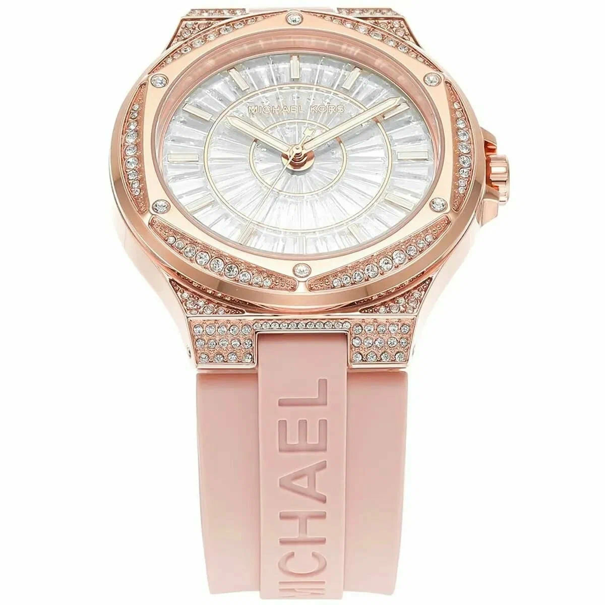 Michael Kors Oversized Lennox Pavé Rose Gold-Tone and Silicone Watch