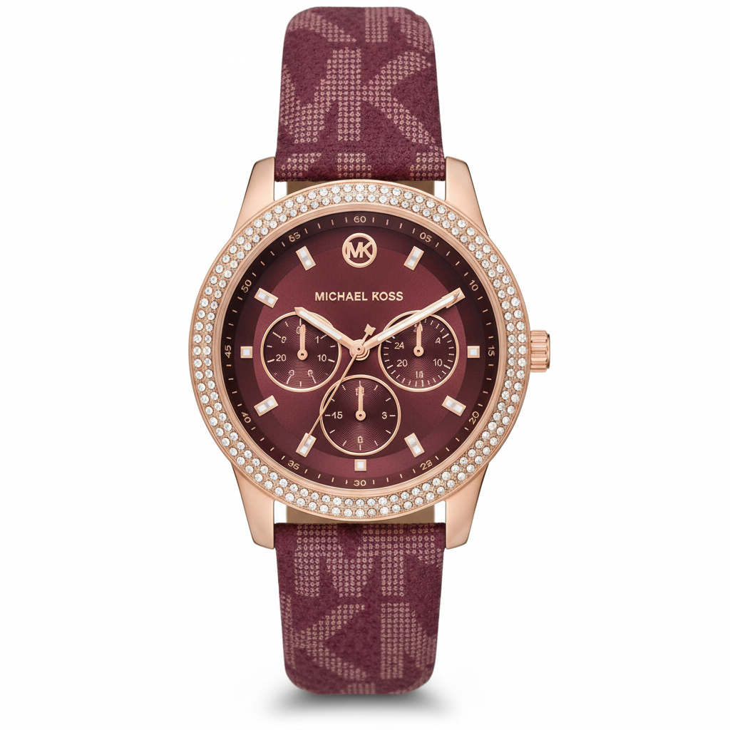 Michael Kors Bradshaw Chronograph Rose Gold-Tone Burgundy MK Strap 💖✨⏱️