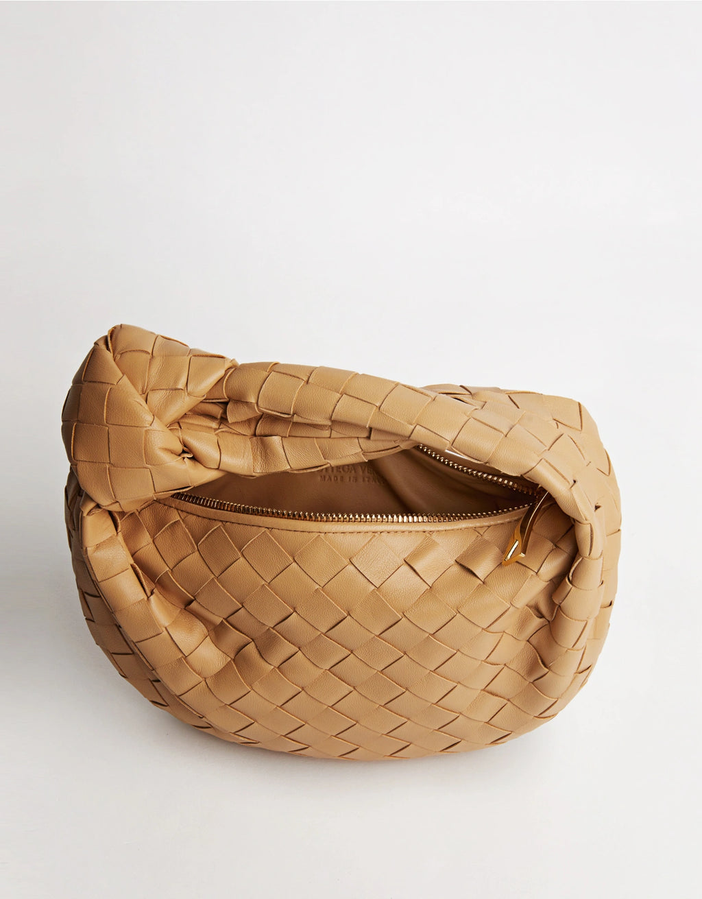👜 Tan Woven Leather Jodie Hobo Bag with Knot Detail 🧡
