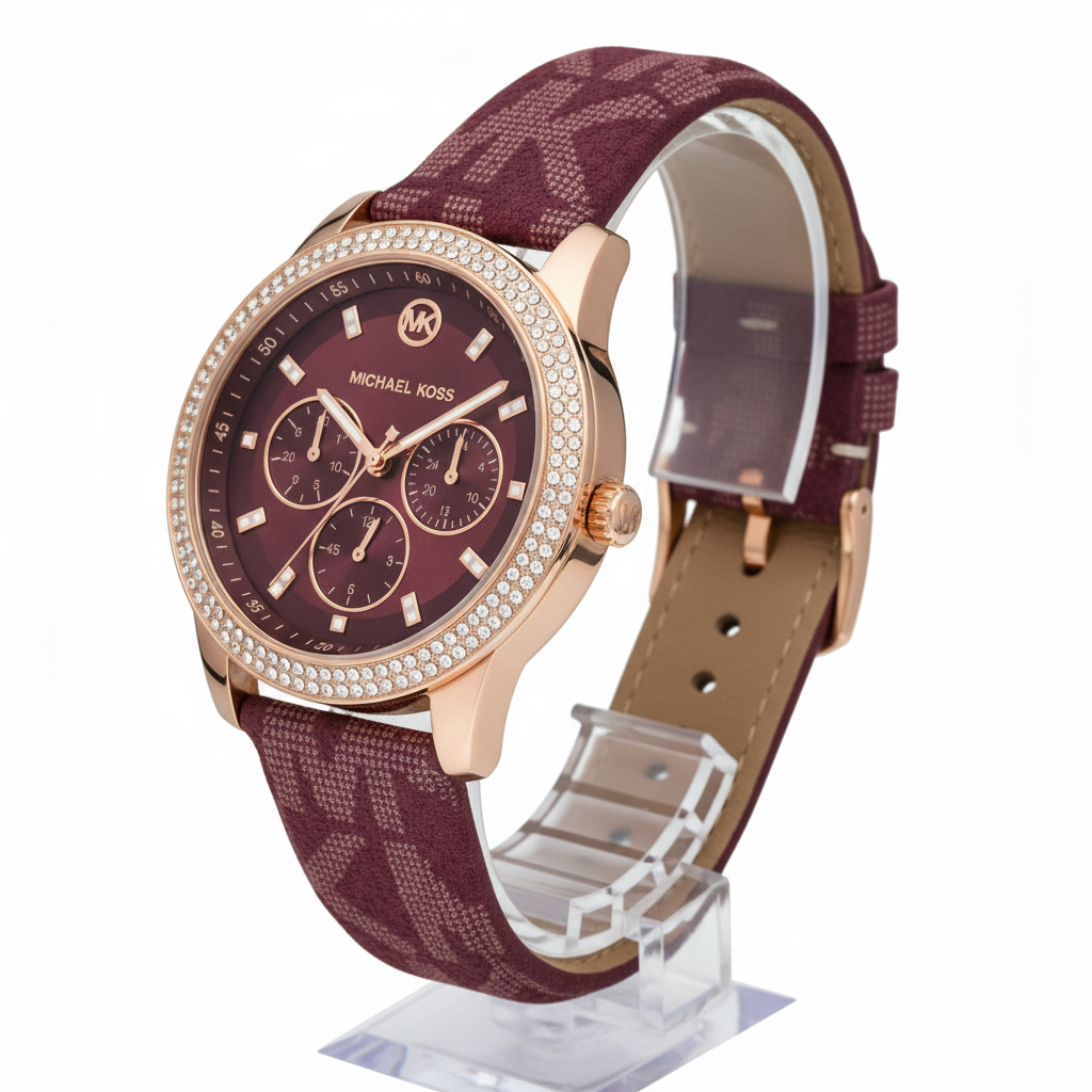 Michael Kors Bradshaw Chronograph Rose Gold-Tone Burgundy MK Strap 💖✨⏱️