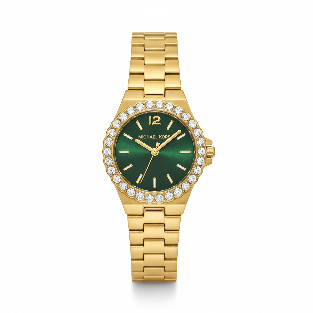 Michael Kors Petite Gold-Tone Green Dial Pave Bezel 👑💚✨