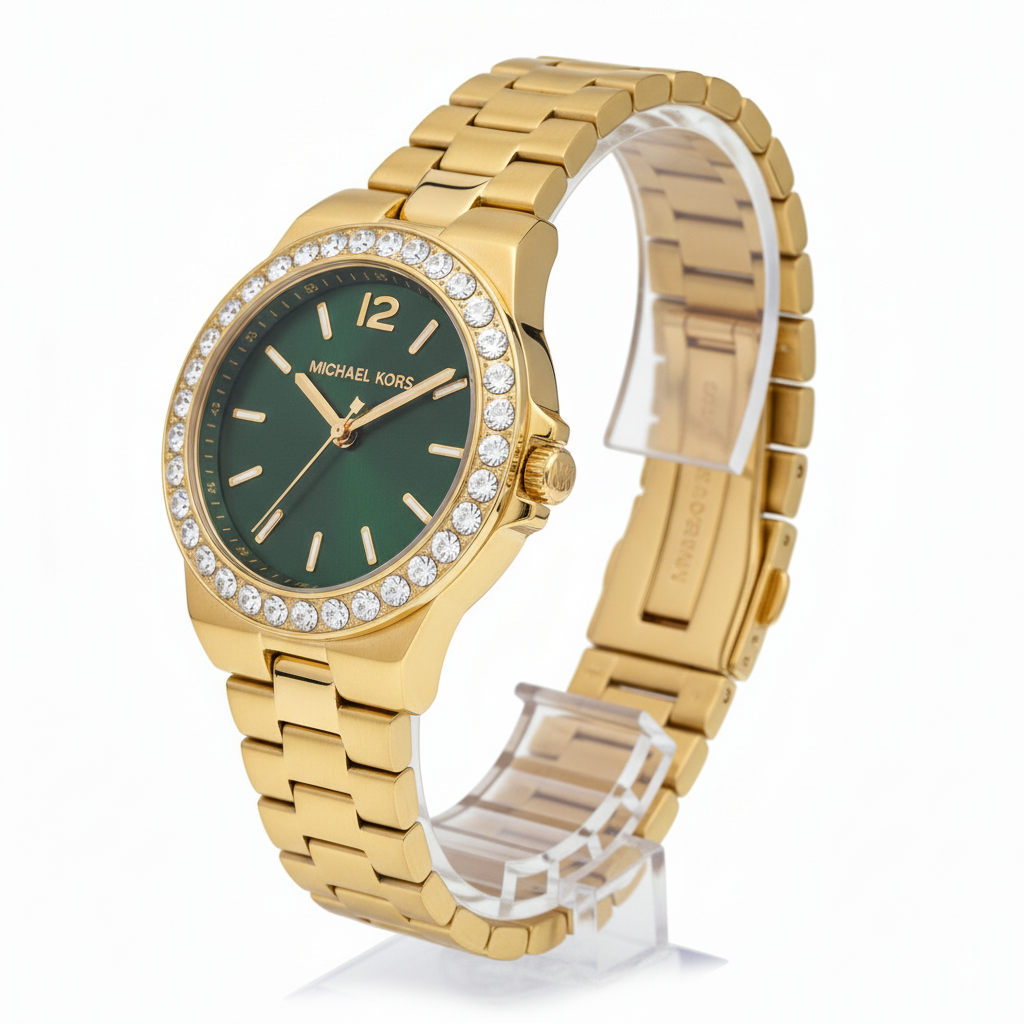 Michael Kors Petite Gold-Tone Green Dial Pave Bezel 👑💚✨