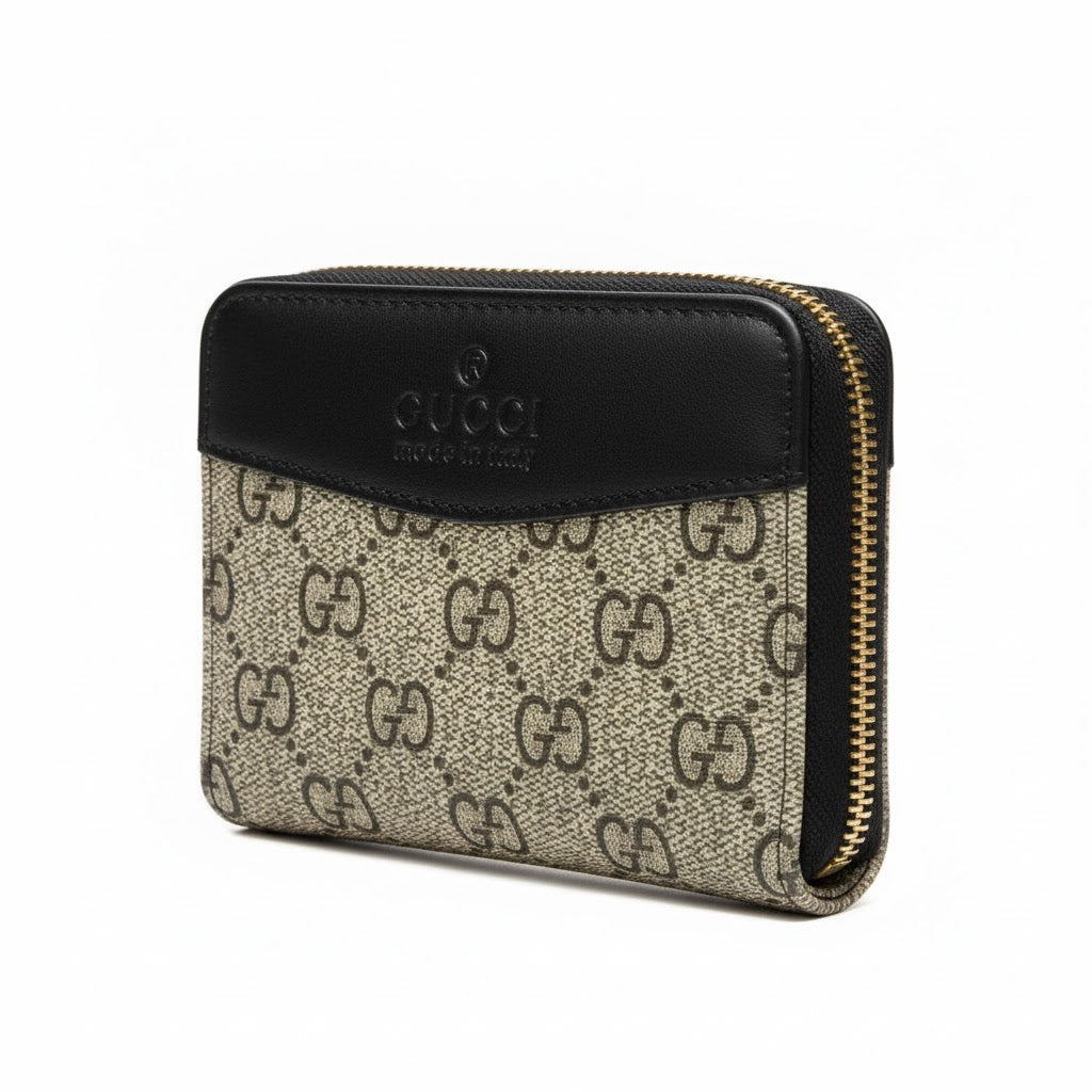 Gucci GG Supreme Canvas Zip-Around Wallet with Black Leather Trim 🇮🇹🖤🔒