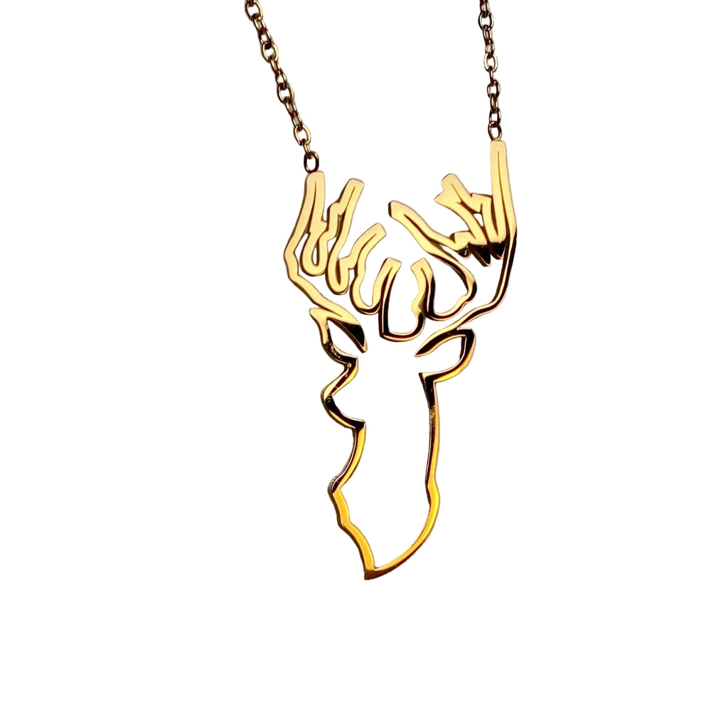 Golden Deer Head Pendant Necklace 🦌✨👑
