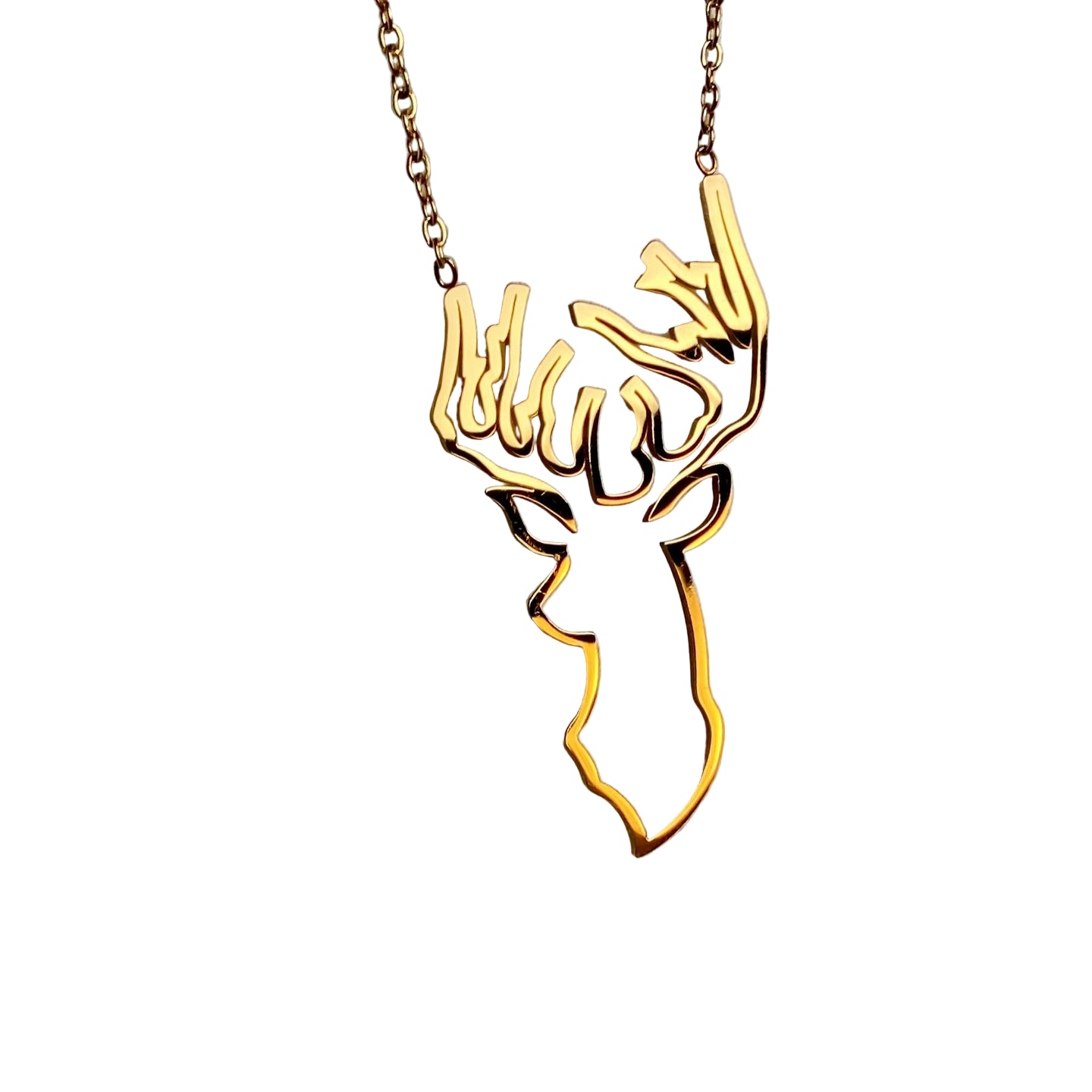 Golden Deer Head Pendant Necklace 🦌✨👑