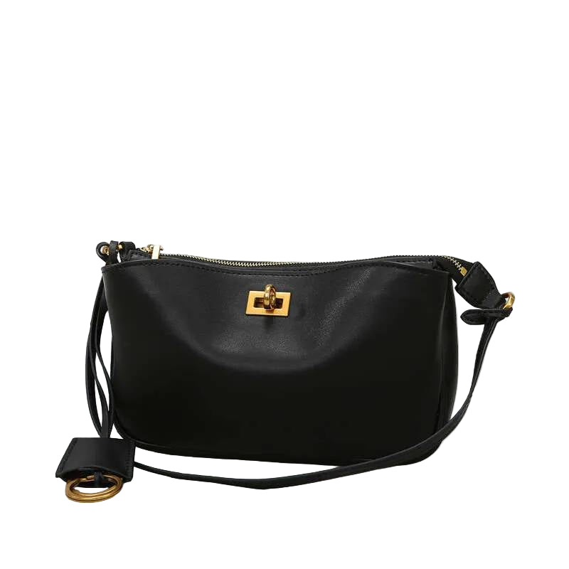 Chic Black Leather Shoulder Bag with Gold Turn-Lock 🖤✨👜