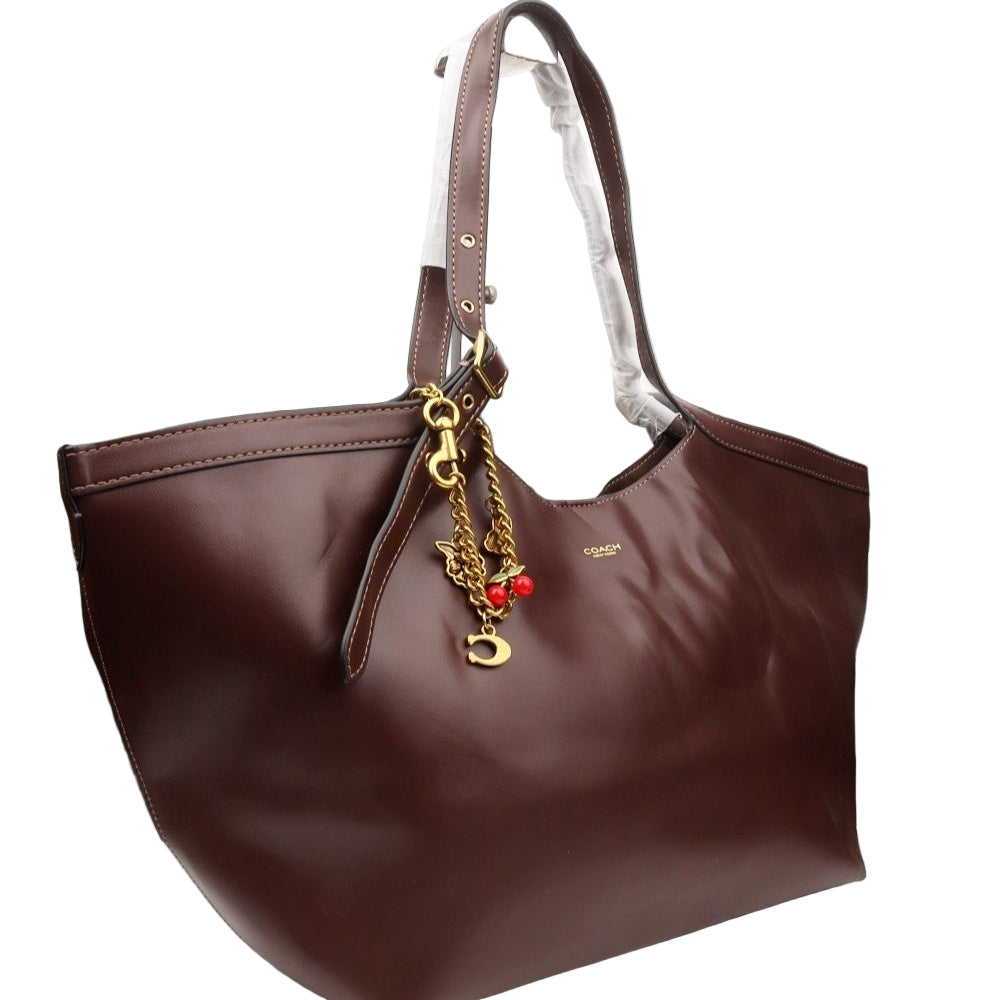 🍒 COACH Leather Tote Bag Cherry Charm Gold Hardware 🤎✨👜