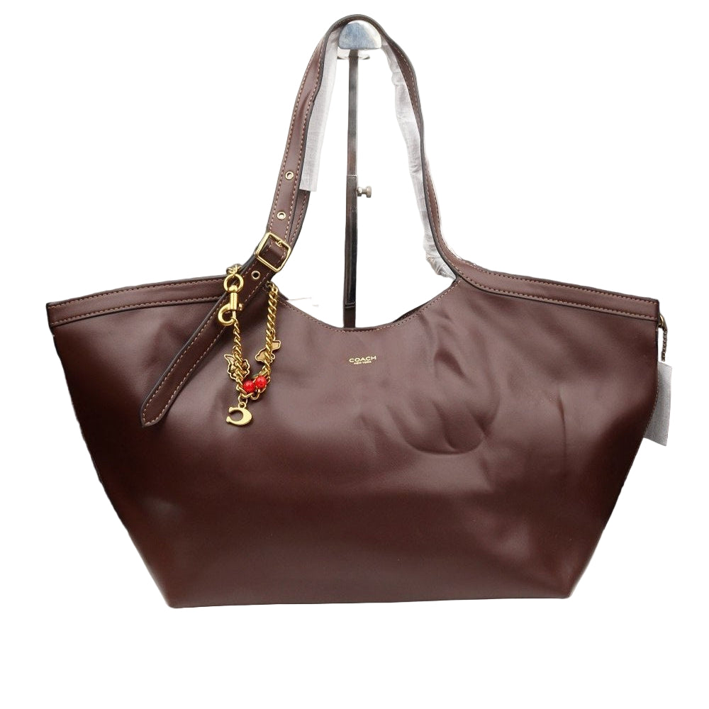 🍒 COACH Leather Tote Bag Cherry Charm Gold Hardware 🤎✨👜