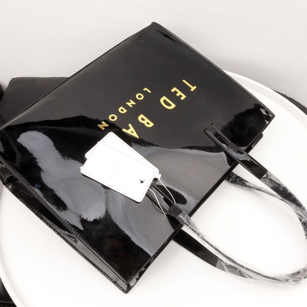 🖤 Ted Baker London Patent Tote Gold Logo Shine ✨💼👑