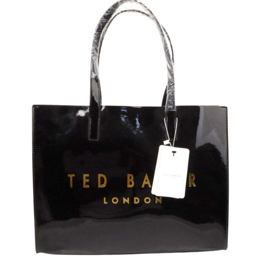 🖤 Ted Baker London Patent Tote Gold Logo Shine ✨💼👑