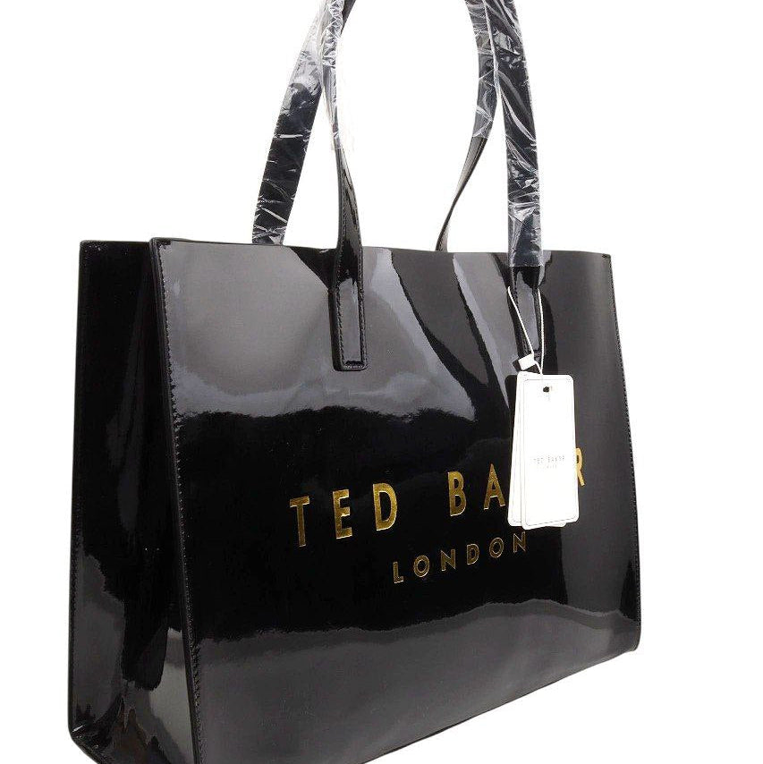 🖤 Ted Baker London Patent Tote Gold Logo Shine ✨💼👑