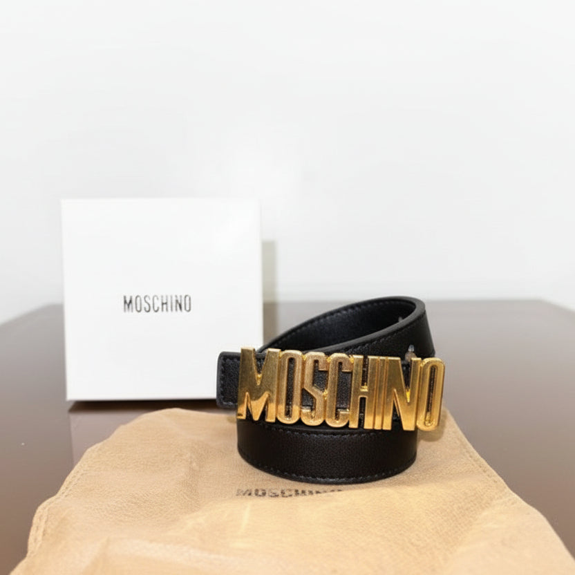 Moschino Logo Letter Belt in Gold and Black 🇮🇹✨🔥