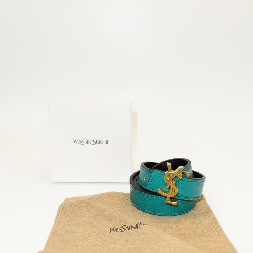 Yves Saint Laurent Opyum Double Wrap Leather Bracelet in Teal 💎✨👜