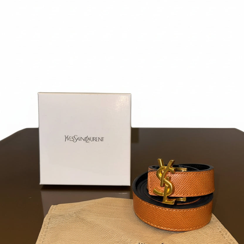 Yves Saint Laurent Monogram Leather Belt in Textured Orange 🍊✨👜