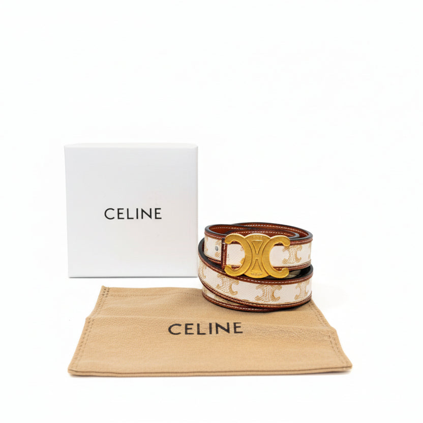 CELINE Triomphe Canvas Belt in White and Tan ✨👜🌟