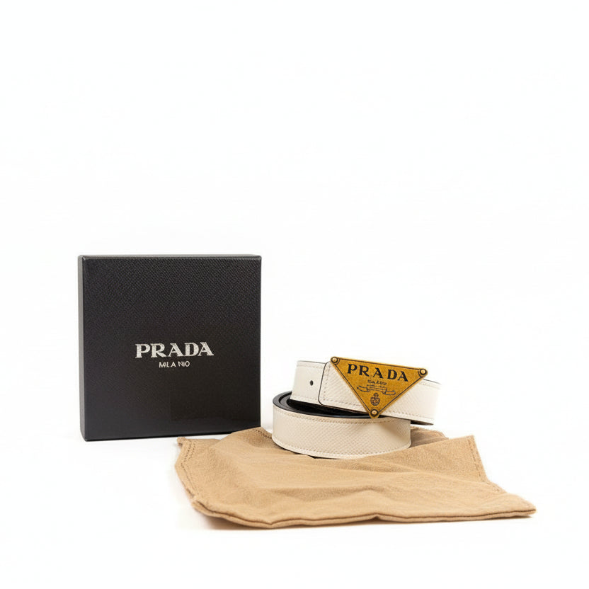 Prada Saffiano Leather Triangle Logo Belt 🛡️✨👔
