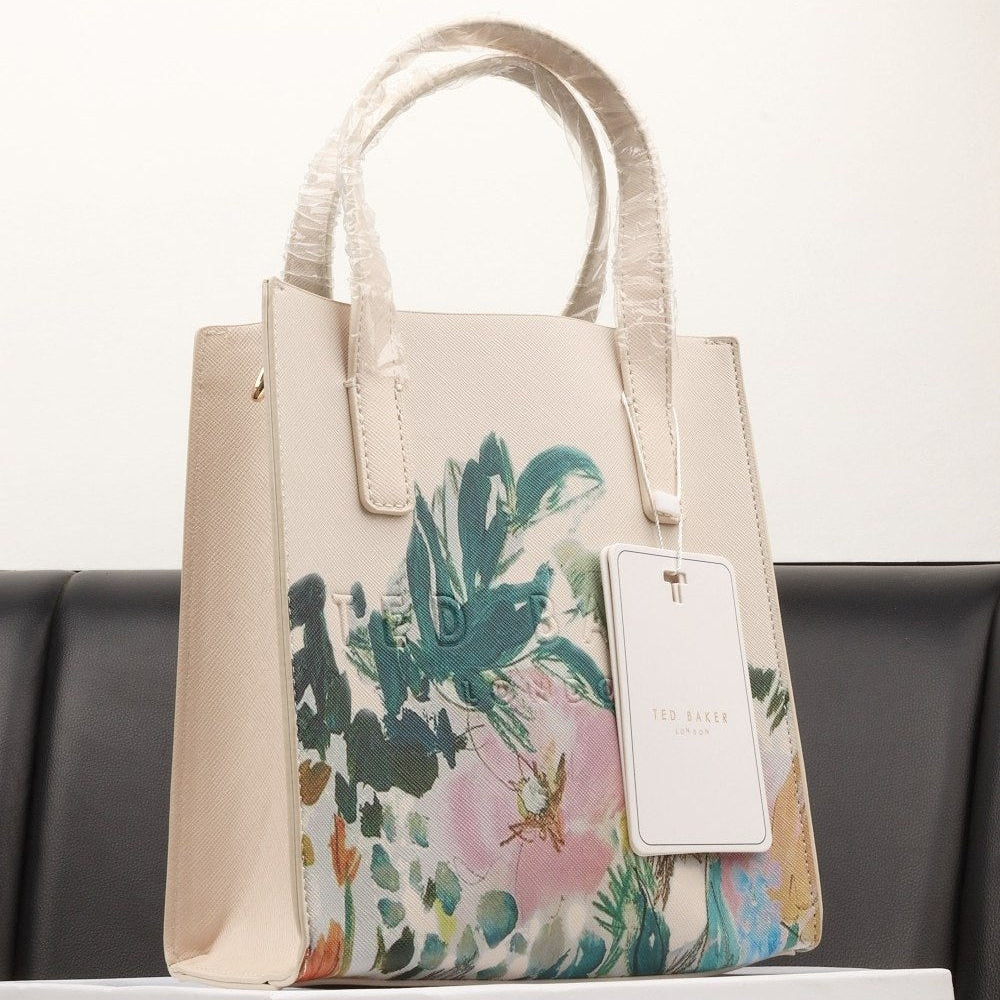 🌿 Ted Baker London Saffiano Mini Tote Abstract Floral 💐✨🤍