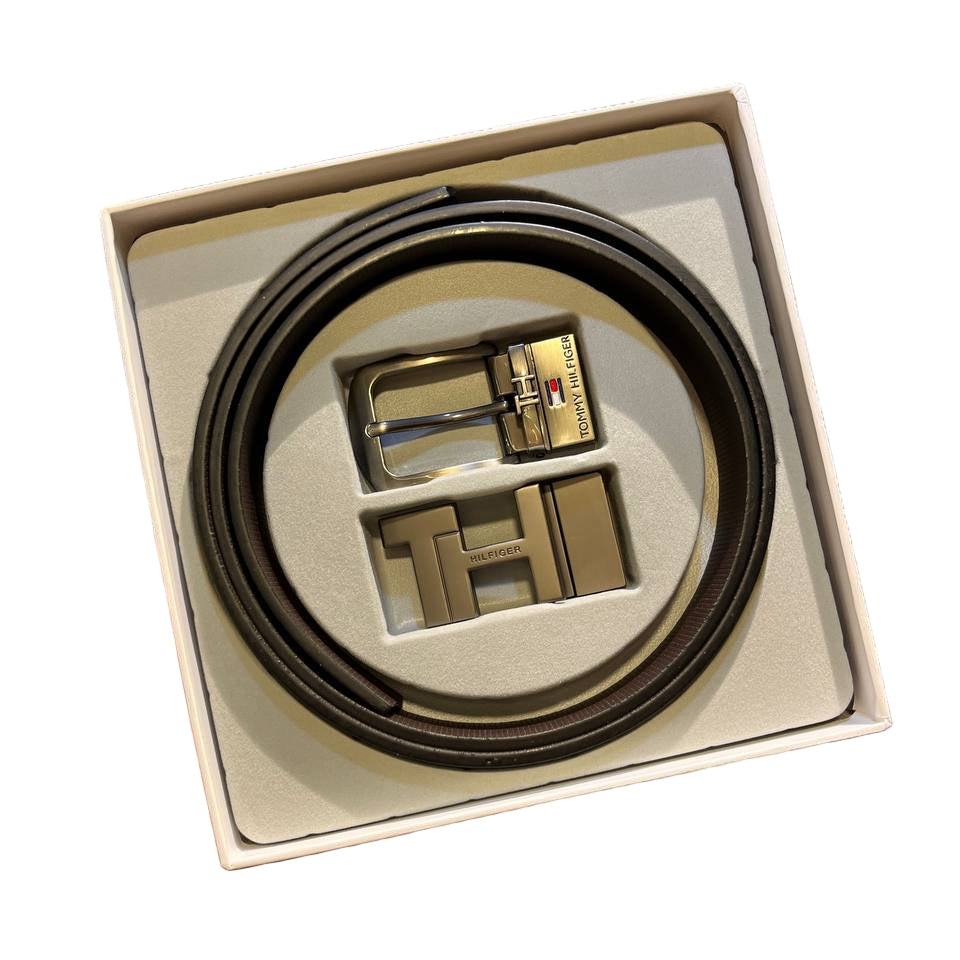 Tommy Hilfiger Men's Reversible Belt with Two Buckles 🇺🇸✨🔄