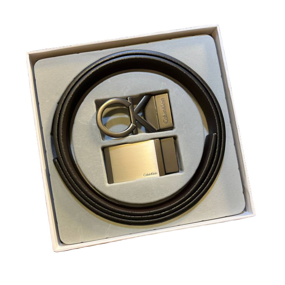 Calvin Klein Black Leather Belt Set with Interchangeable Buckles ⚫️🔲🔄