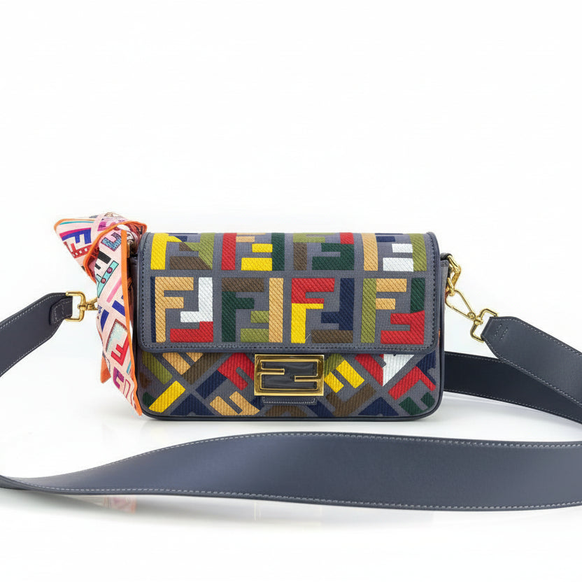 Fendi Baguette Shoulder Bag in Multicolor Embroidered FF Fabric 👜🎨✨