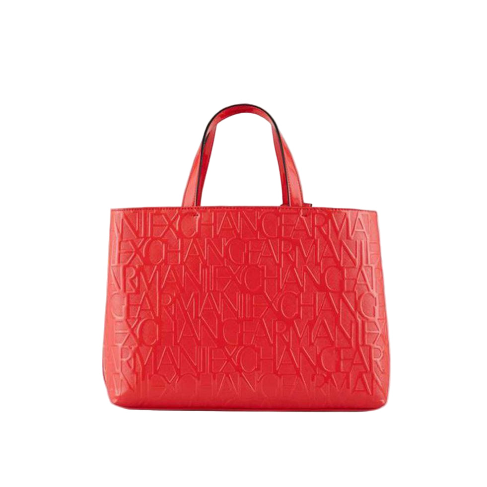❤️ Armani Exchange Red Embossed Mini Tote Silver Charm ✨👜🌹
