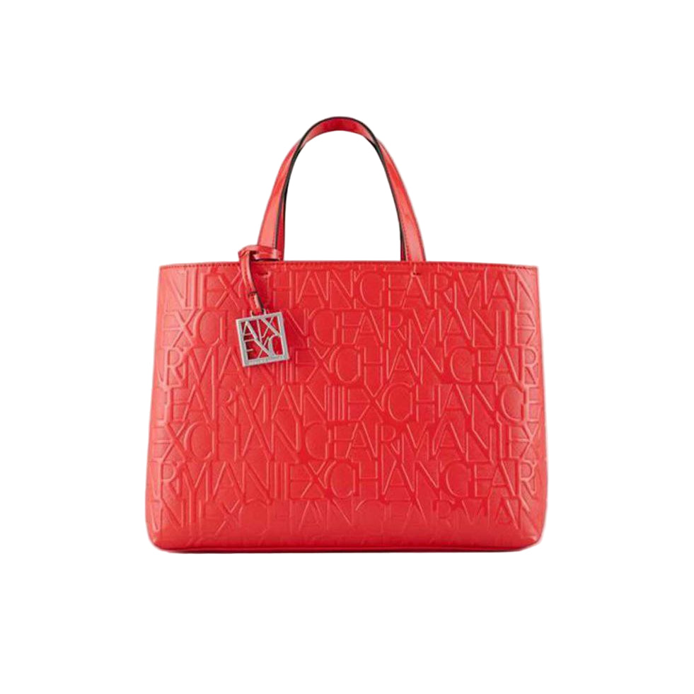 ❤️ Armani Exchange Red Embossed Mini Tote Silver Charm ✨👜🌹