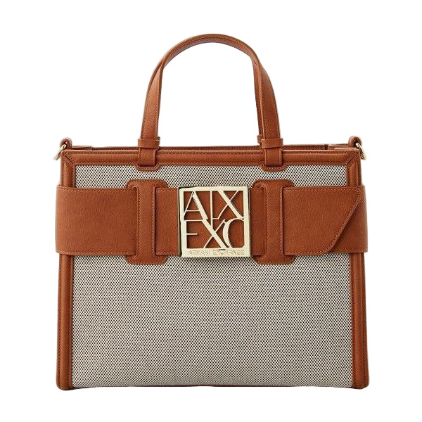💼 Armani Exchange Two-Tone Tote Gold Logo Buckle ✨🤍🤎