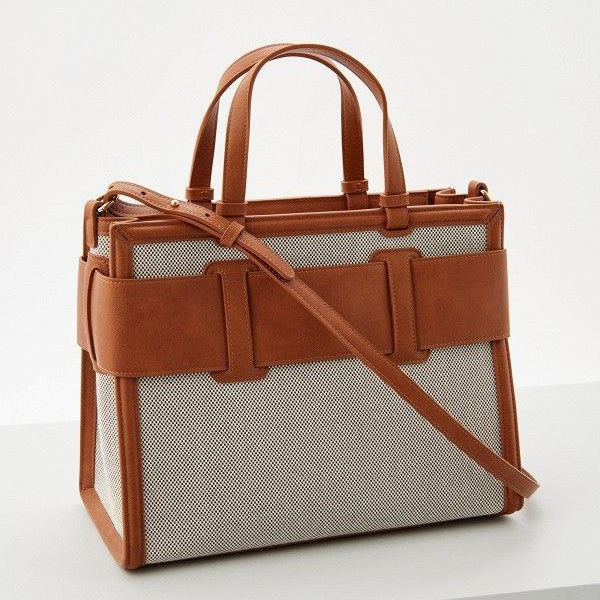 💼 Armani Exchange Two-Tone Tote Gold Logo Buckle ✨🤍🤎