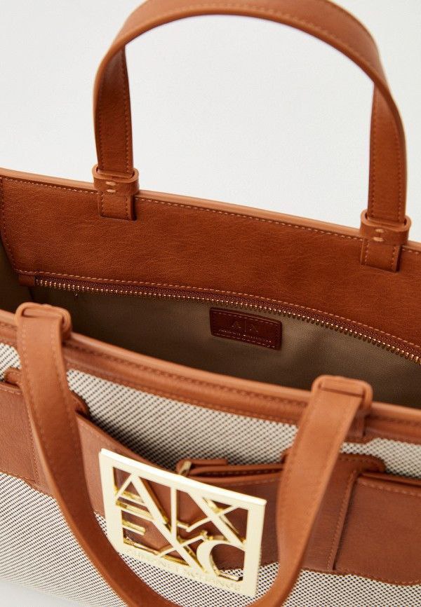 💼 Armani Exchange Two-Tone Tote Gold Logo Buckle ✨🤍🤎