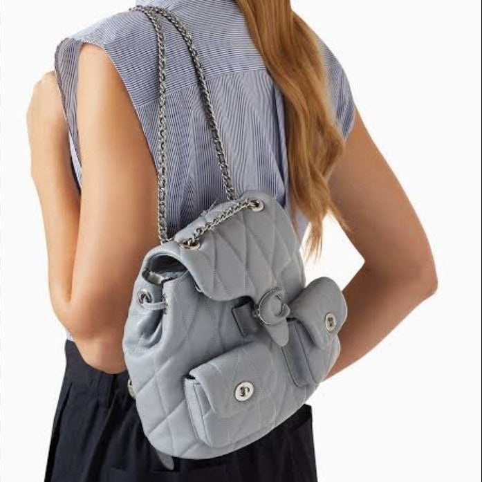 🎒 COACH Leather Mini Backpack Quilted Grey Silver Hardware 🤍⛓️✨