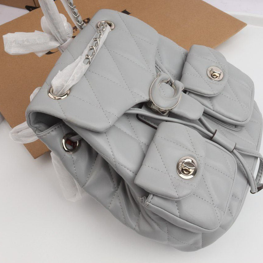 🎒 COACH Leather Mini Backpack Quilted Grey Silver Hardware 🤍⛓️✨