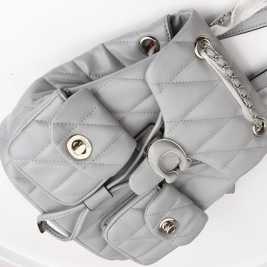 🎒 COACH Leather Mini Backpack Quilted Grey Silver Hardware 🤍⛓️✨