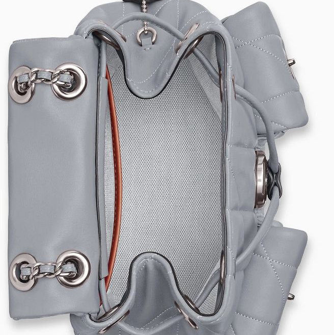 🎒 COACH Leather Mini Backpack Quilted Grey Silver Hardware 🤍⛓️✨