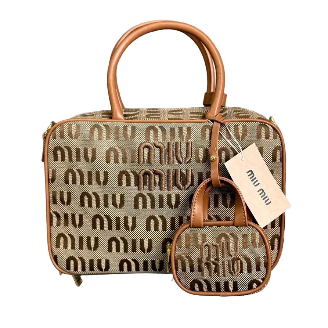Miu Miu Logo Monogram Bowling Bag Set Brown Canvas 🤎👜🧸