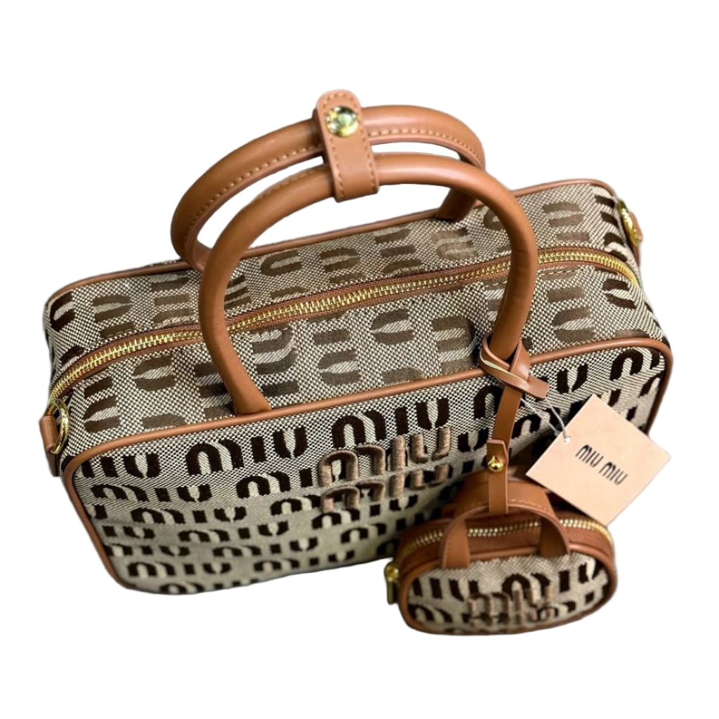 Miu Miu Logo Monogram Bowling Bag Set Brown Canvas 🤎👜🧸