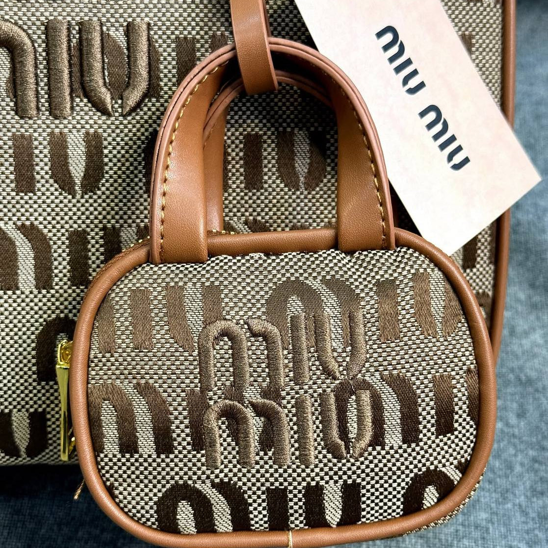 Miu Miu Logo Monogram Bowling Bag Set Brown Canvas 🤎👜🧸