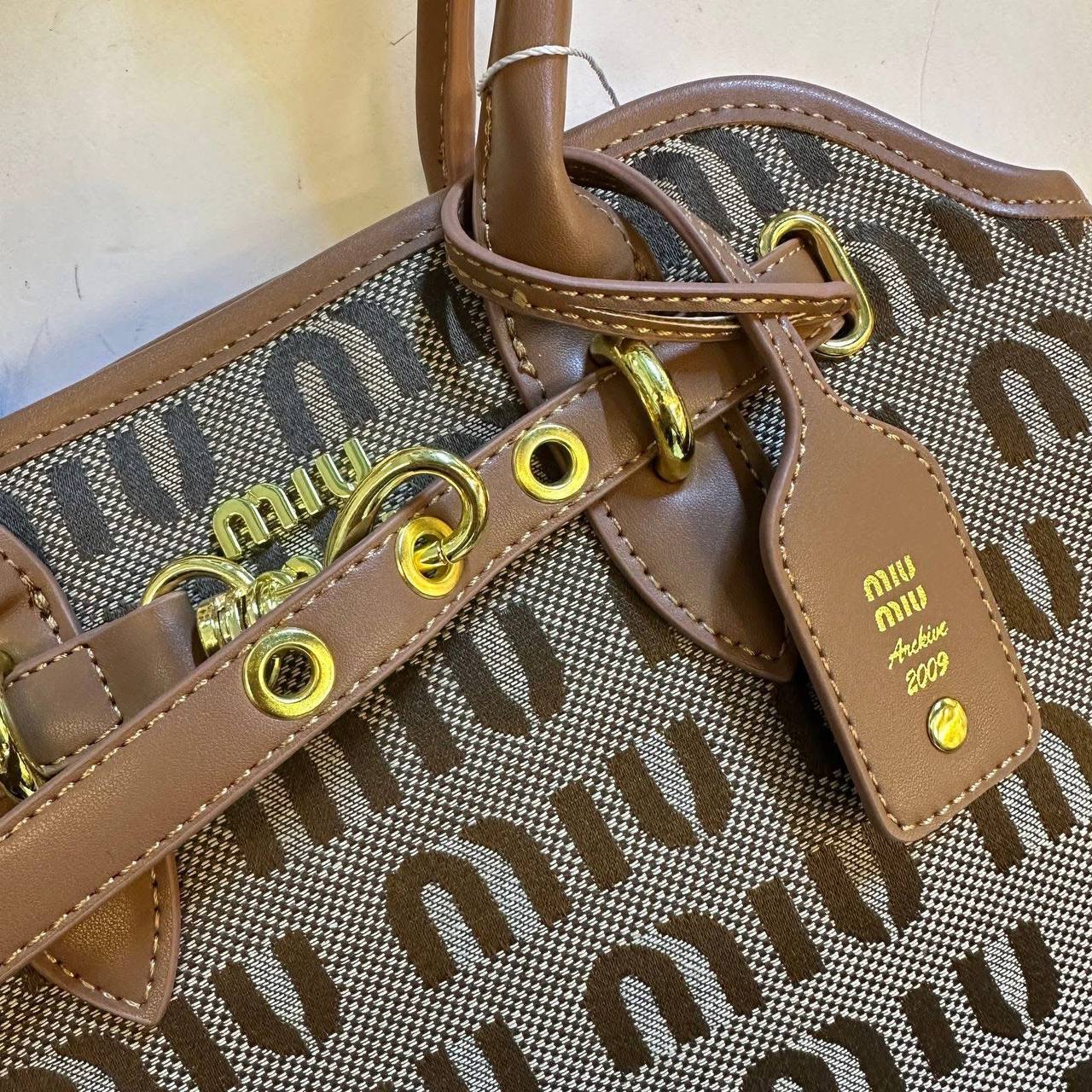 Miu Miu Logo Jacquard Top Handle Bag in Brown Canvas 🤎✨👜