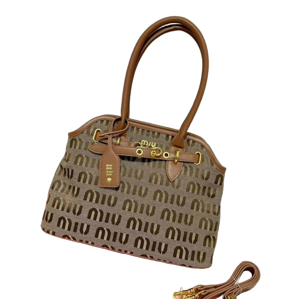 Miu Miu Logo Jacquard Top Handle Bag in Brown Canvas 🤎✨👜