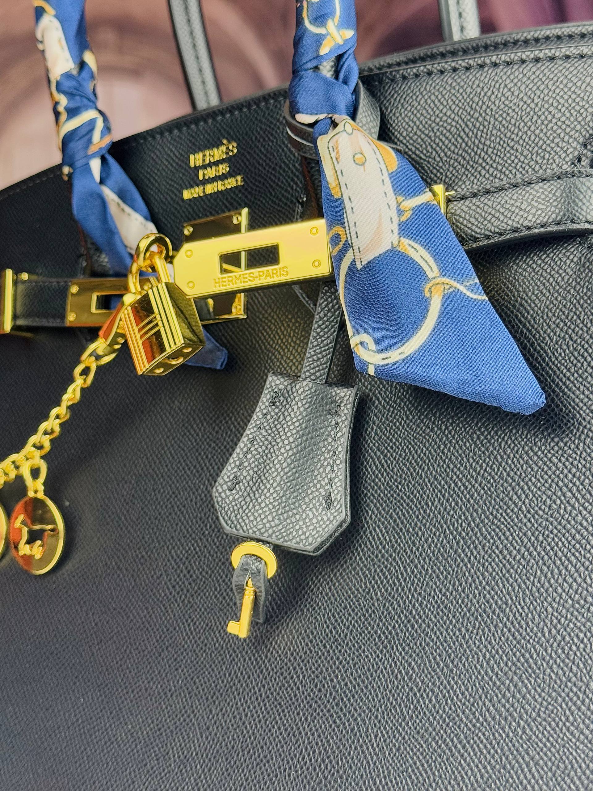 Hermès Birkin Style Grained Leather Satchel Black Horse Charms 🐴🖤✨