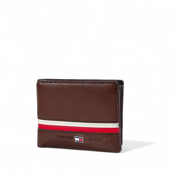💼 Tommy Hilfiger Men's Brown Bifold Wallet with Signature Stripe Accent 🍫 🇺🇸