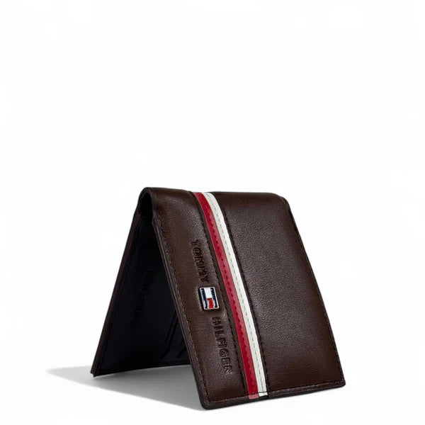 💼 Tommy Hilfiger Men's Brown Bifold Wallet with Signature Stripe Accent 🍫 🇺🇸