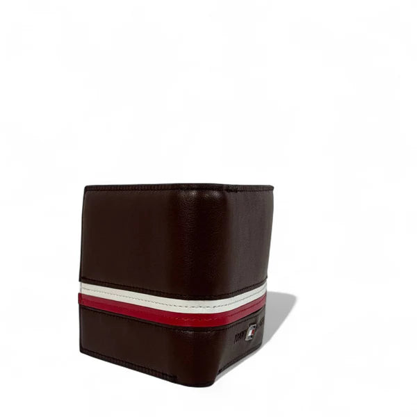 💼 Tommy Hilfiger Men's Brown Bifold Wallet with Signature Stripe Accent 🍫 🇺🇸